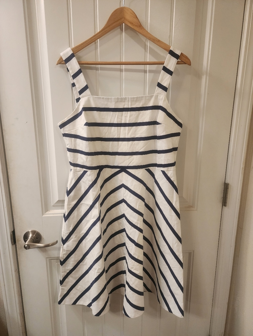 Draper James Striped Fit & Flare Dress Navy White Cotton Size 12